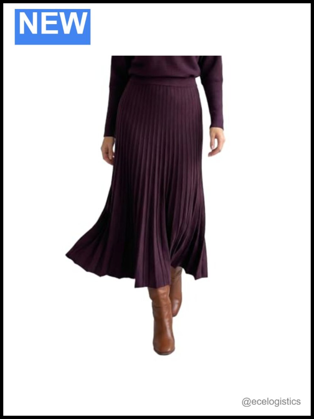Ribbed Knit Flared Maxi Skirt, Elastic Waist, Trendy Cocktail Party F